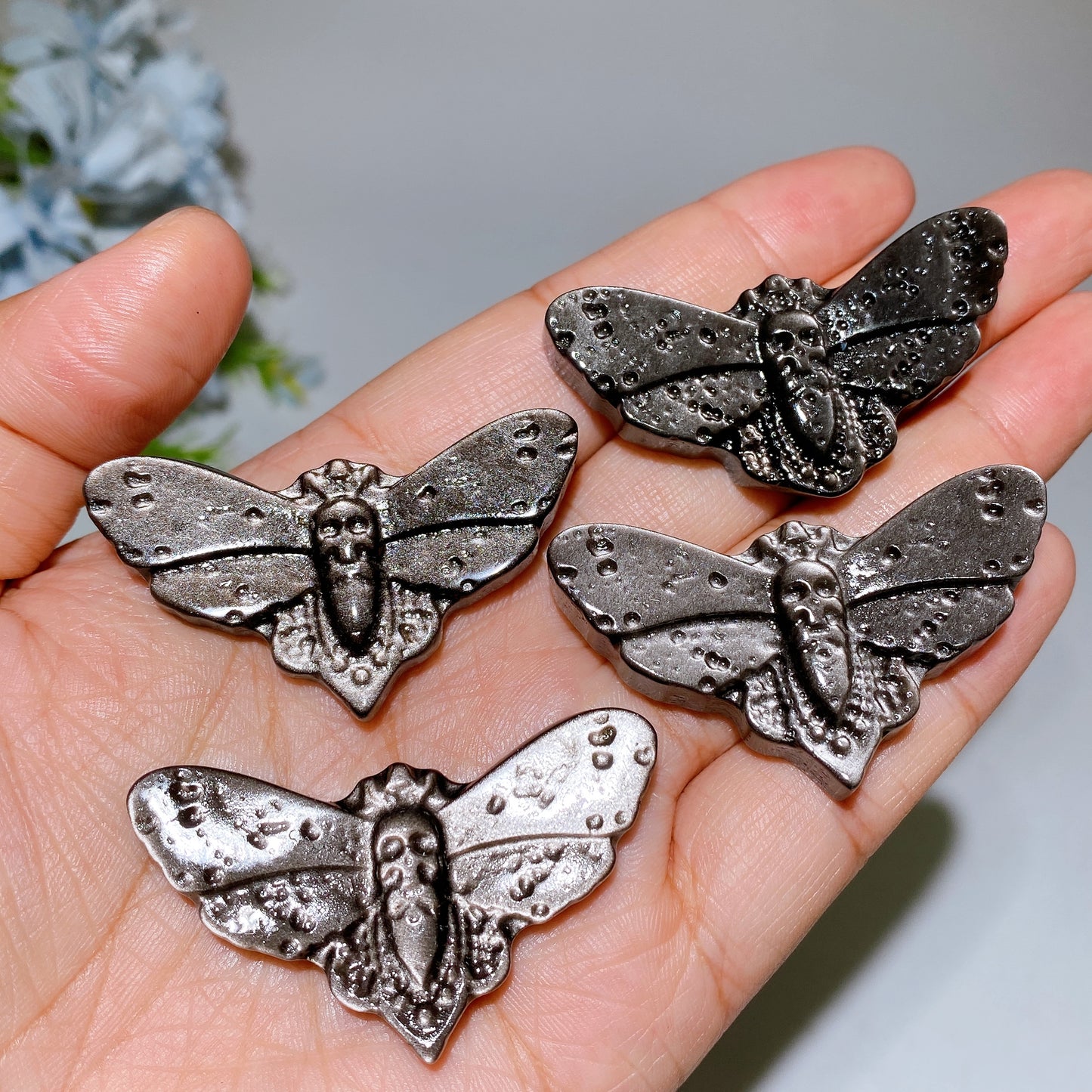 1.9" Silver Obsidian Butterfly Carving Crystal Healing Bulk Wholesale