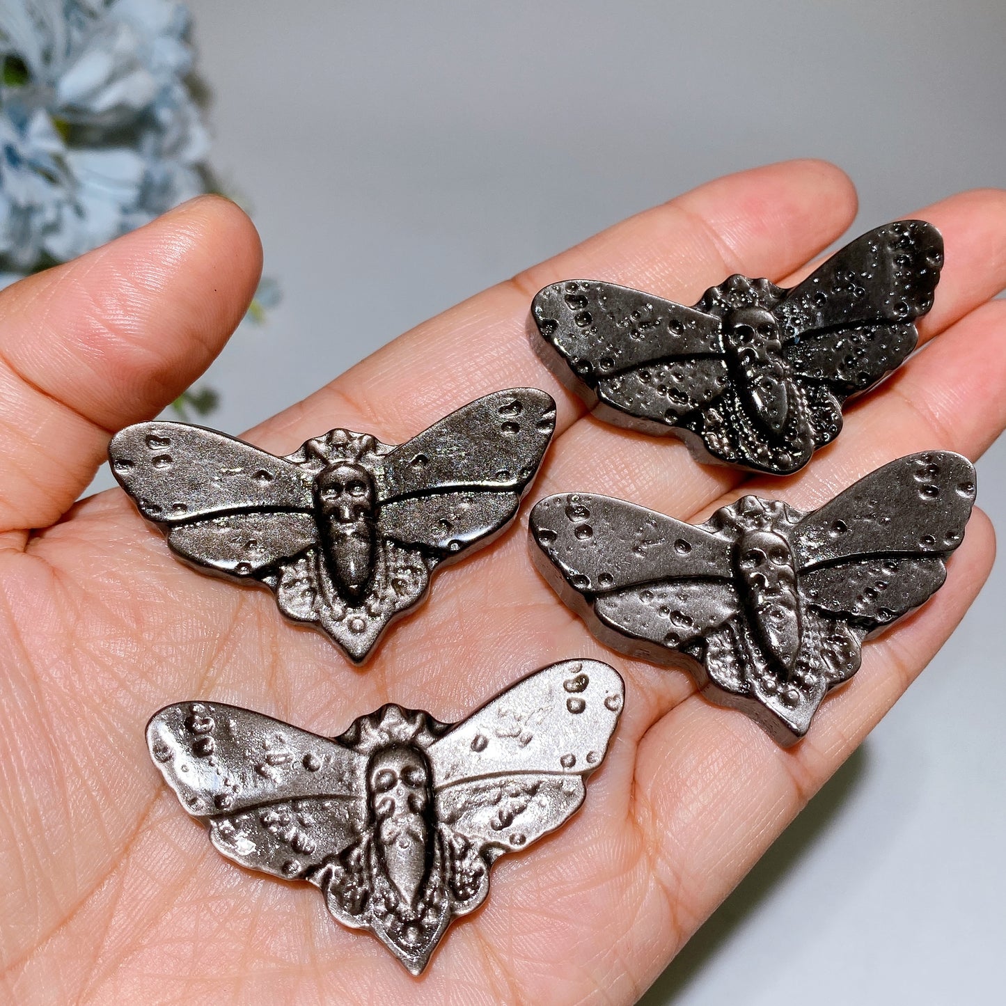 1.9" Silver Obsidian Butterfly Carving Crystal Healing Bulk Wholesale