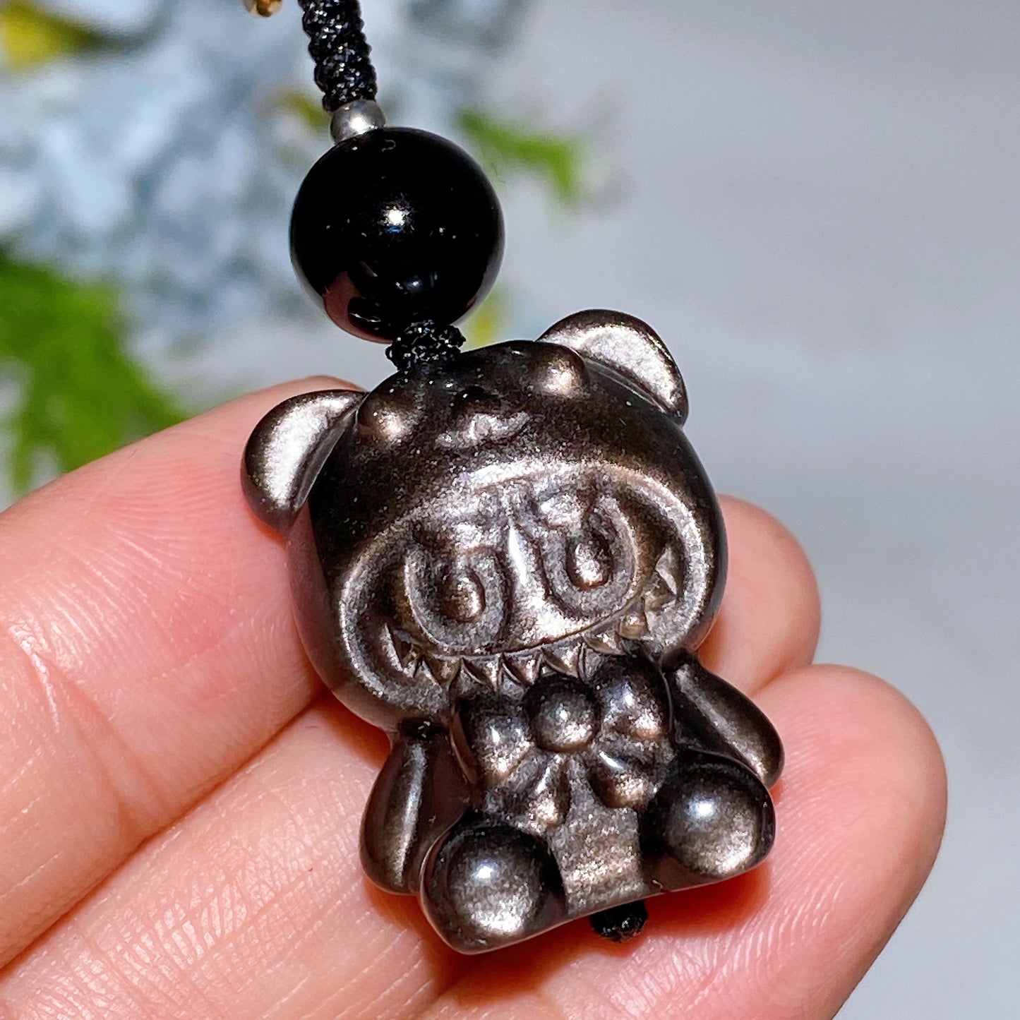 Silver Obsidian Labubu Cat Bag Hanging Phone Hanging Ornament Crystal Healing Bulk Wholesale