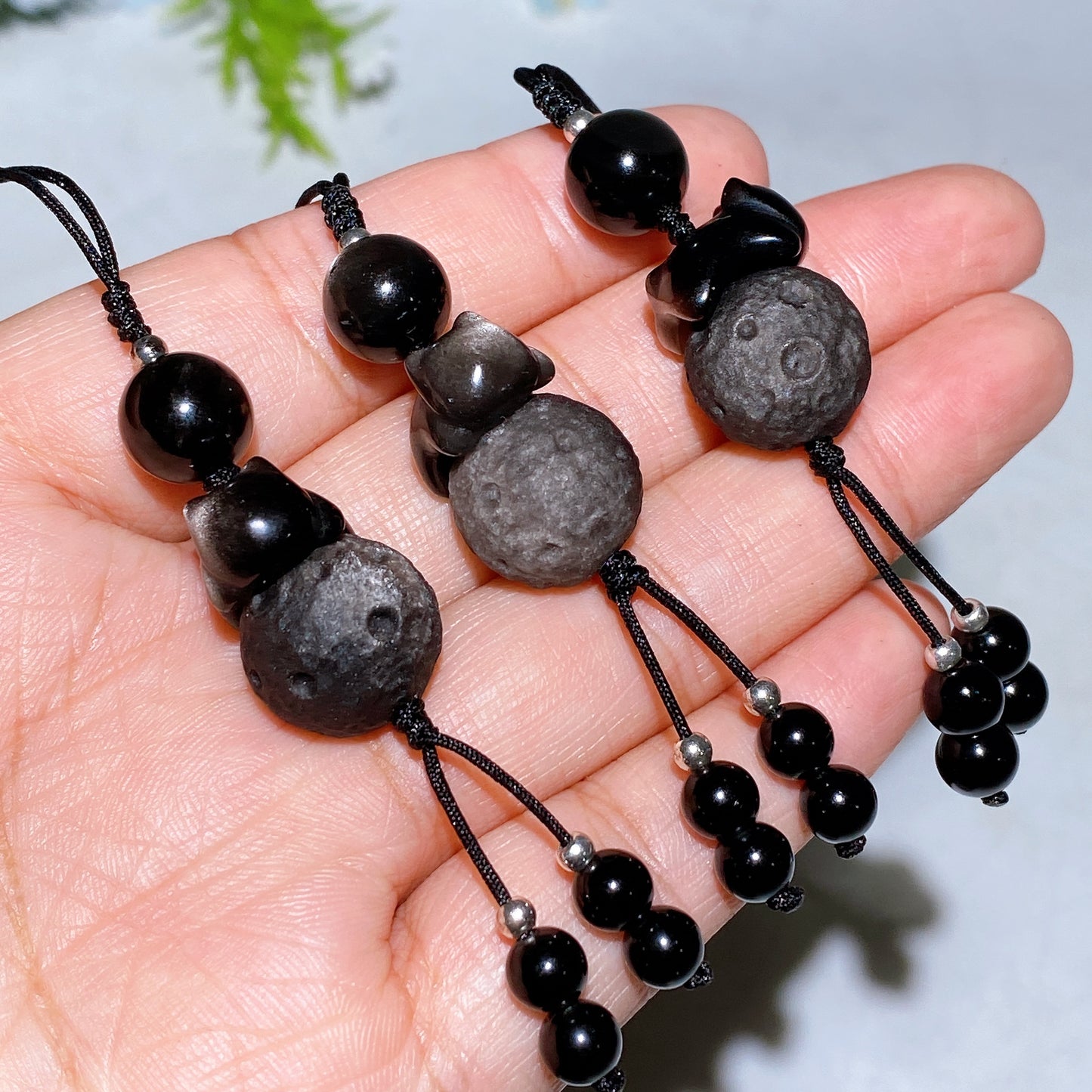 Silver Obsidian Labubu Cat Bag Hanging Phone Hanging Ornament Crystal Healing Bulk Wholesale