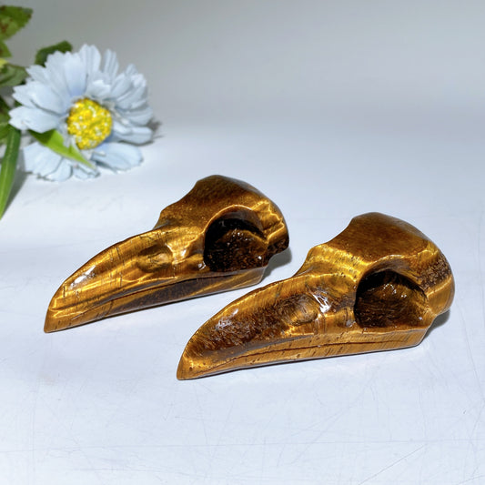 3.3" Yellow Tiger Eye Raven Skull Crystal Carvings Bulk Wholesale