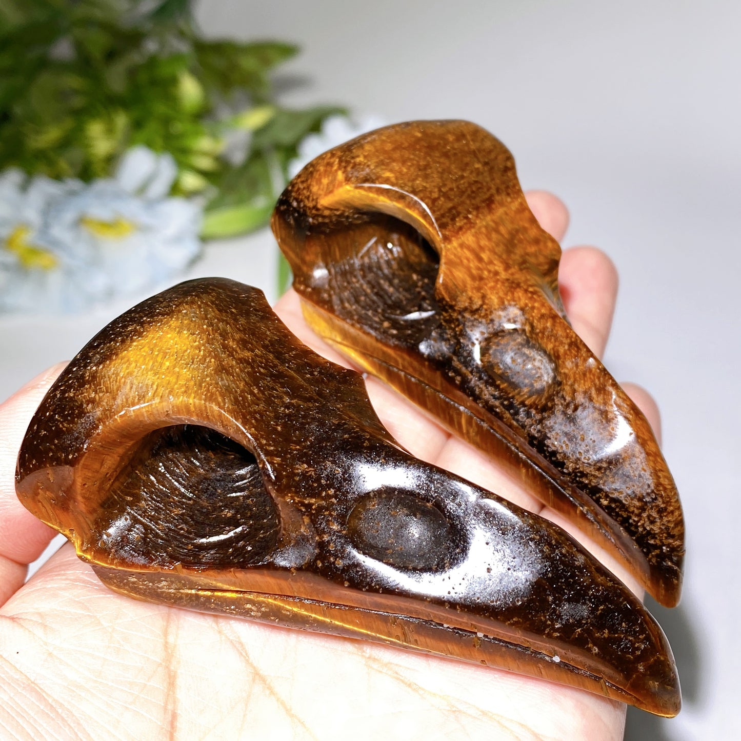 3.3" Yellow Tiger Eye Raven Skull Crystal Carvings Bulk Wholesale