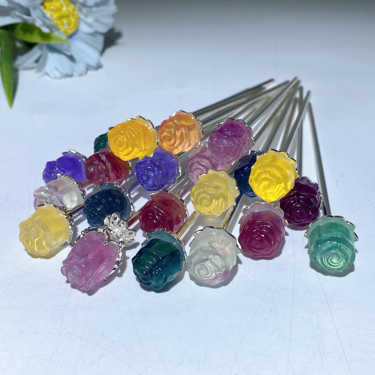 Fluorite Rose Flower Hair Pin Bulk Wholesale