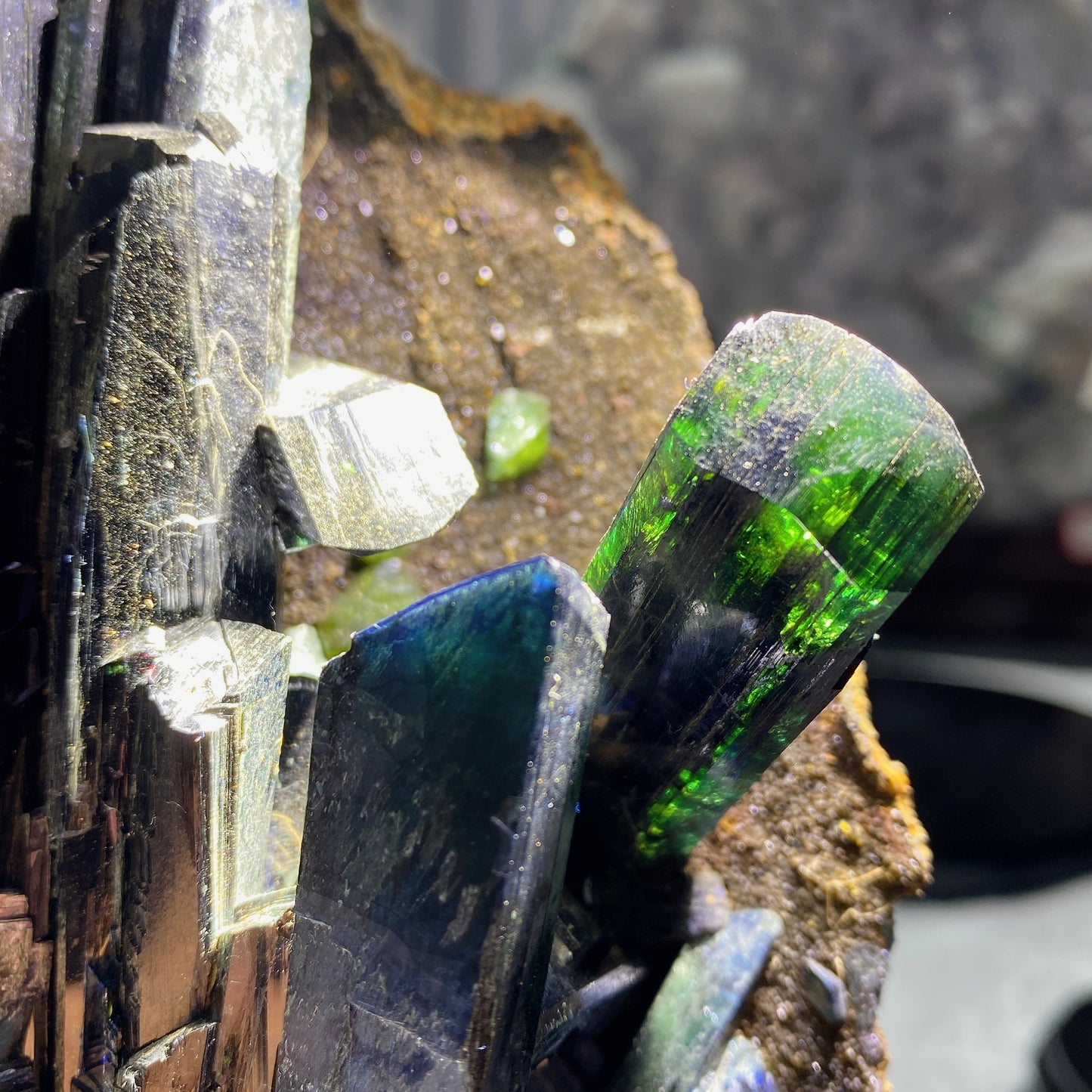 Rare Raw Vivianite Stick Specimen with Wooden Stand