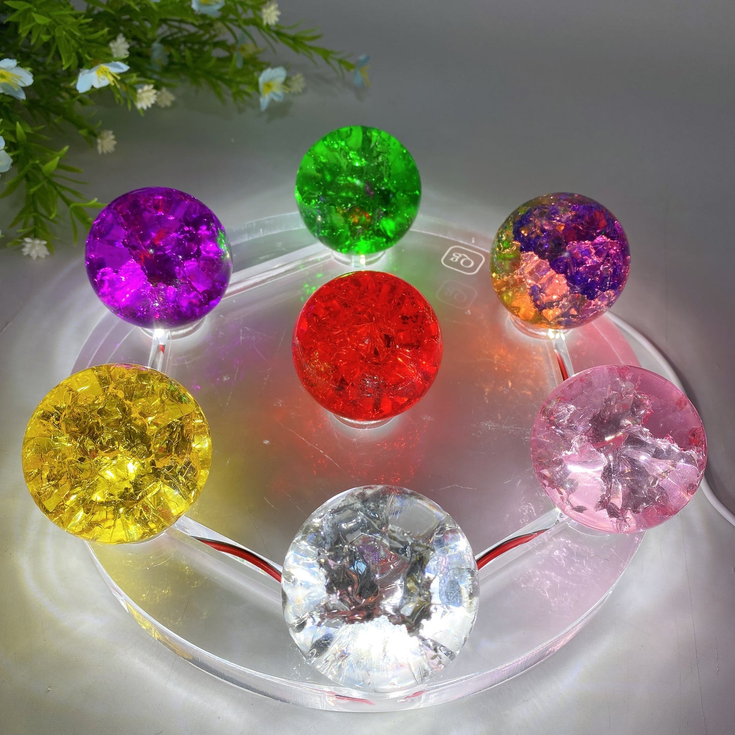 15-20cm Resin Transparent Round Plate Lamp Stand with USB Bulk Wholesale
