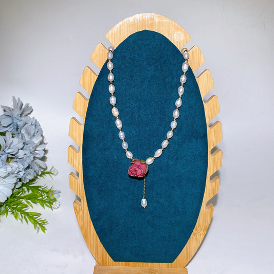 28cm Natural Water Pearl with Natural Rose Necklace Crystal Healing Bulk Wholesale