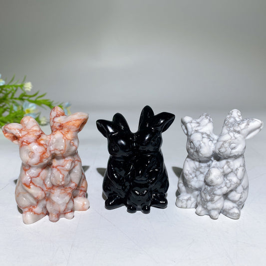 2.4" Crystal Rabbit Family Carvings Bulk Wholesale