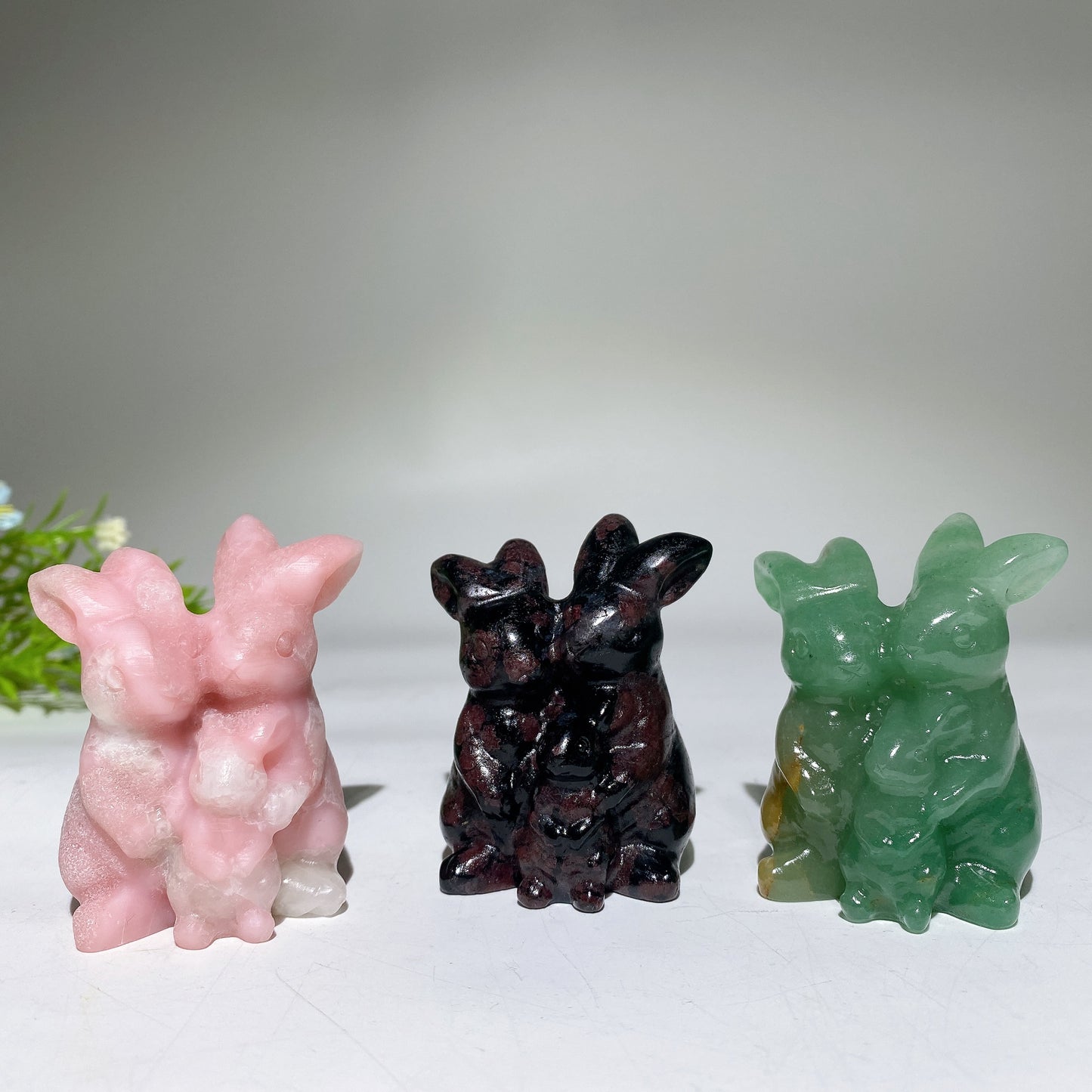 2.4" Crystal Rabbit Family Carvings Bulk Wholesale