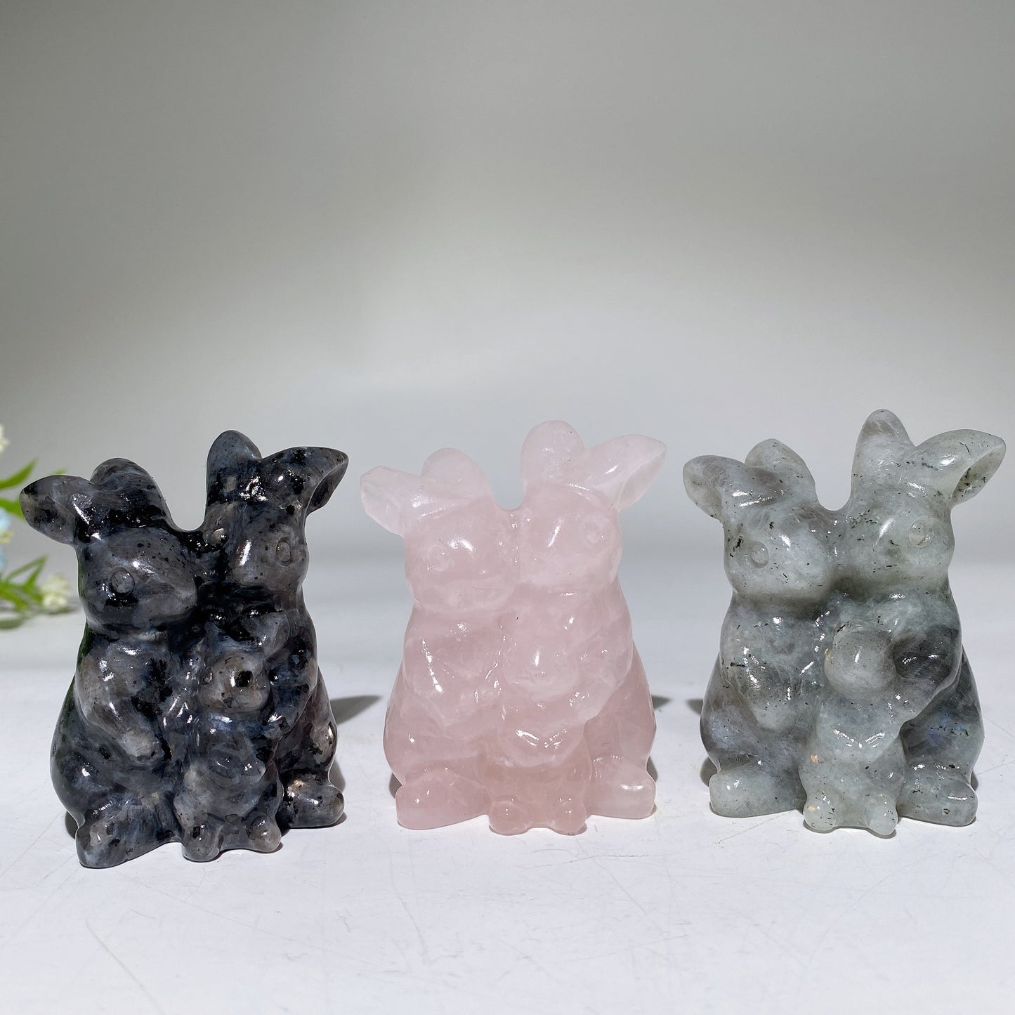2.4" Crystal Rabbit Family Carvings Bulk Wholesale