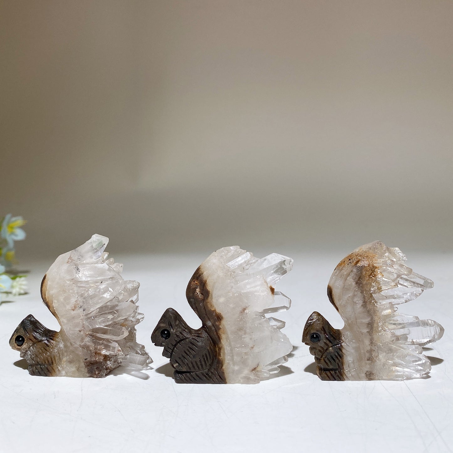 1.8" Clear Quartz Cluster Squirrel Carving Bulk Wholesale