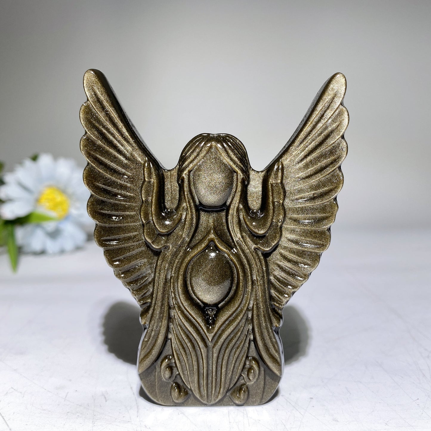 3.5" Golden Obsidian Silver Obsidian Angel Carving Bulk Wholesale