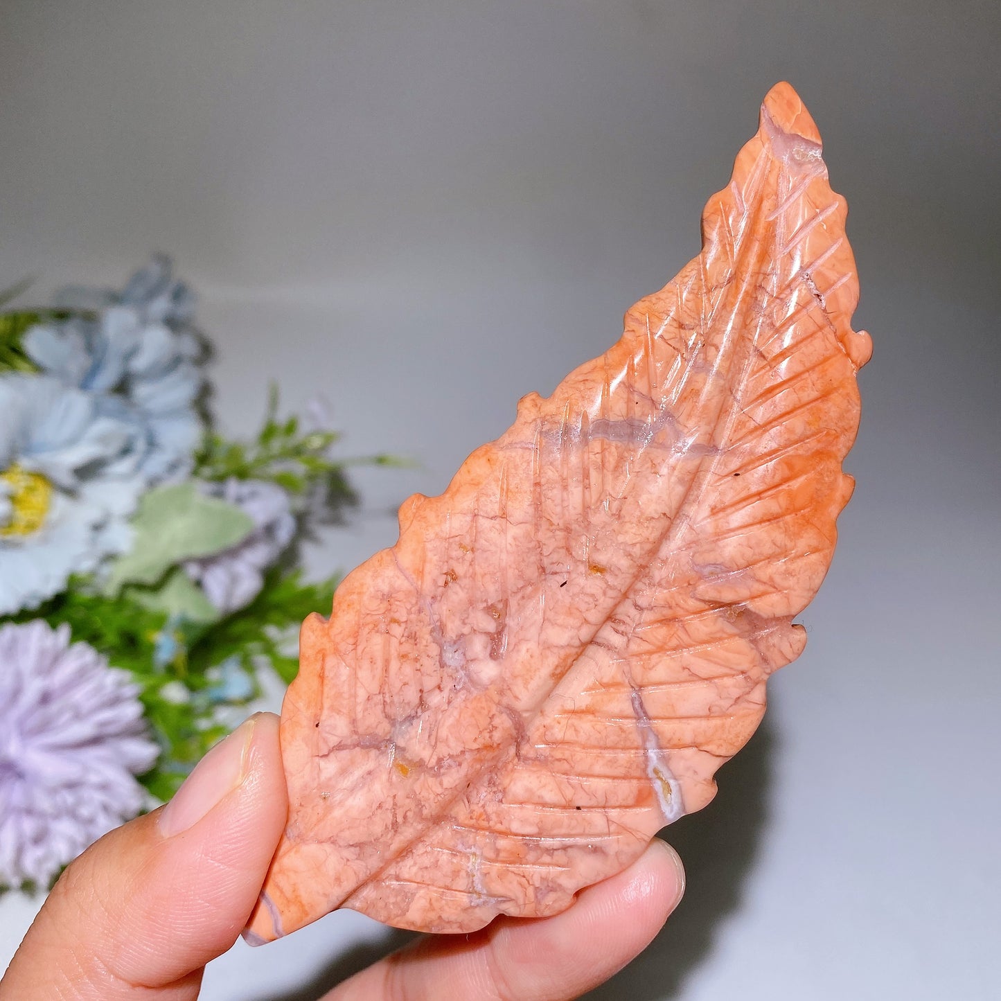 4.0"-4.5" Cotton Candy Agate Feather Carving Crystal Healing Bulk Wholesale