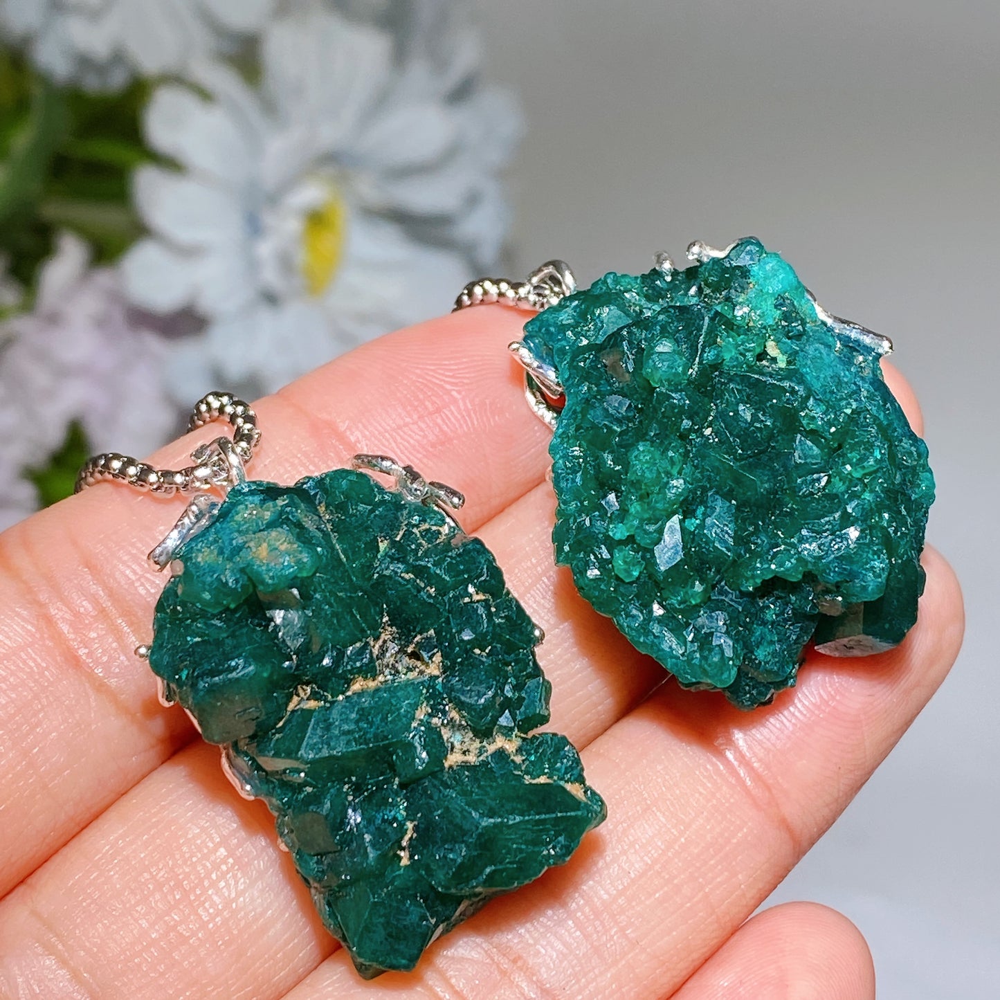 Raw Dioptase Pendant with Chain Necklace Crystal Healing Bulk Wholesale