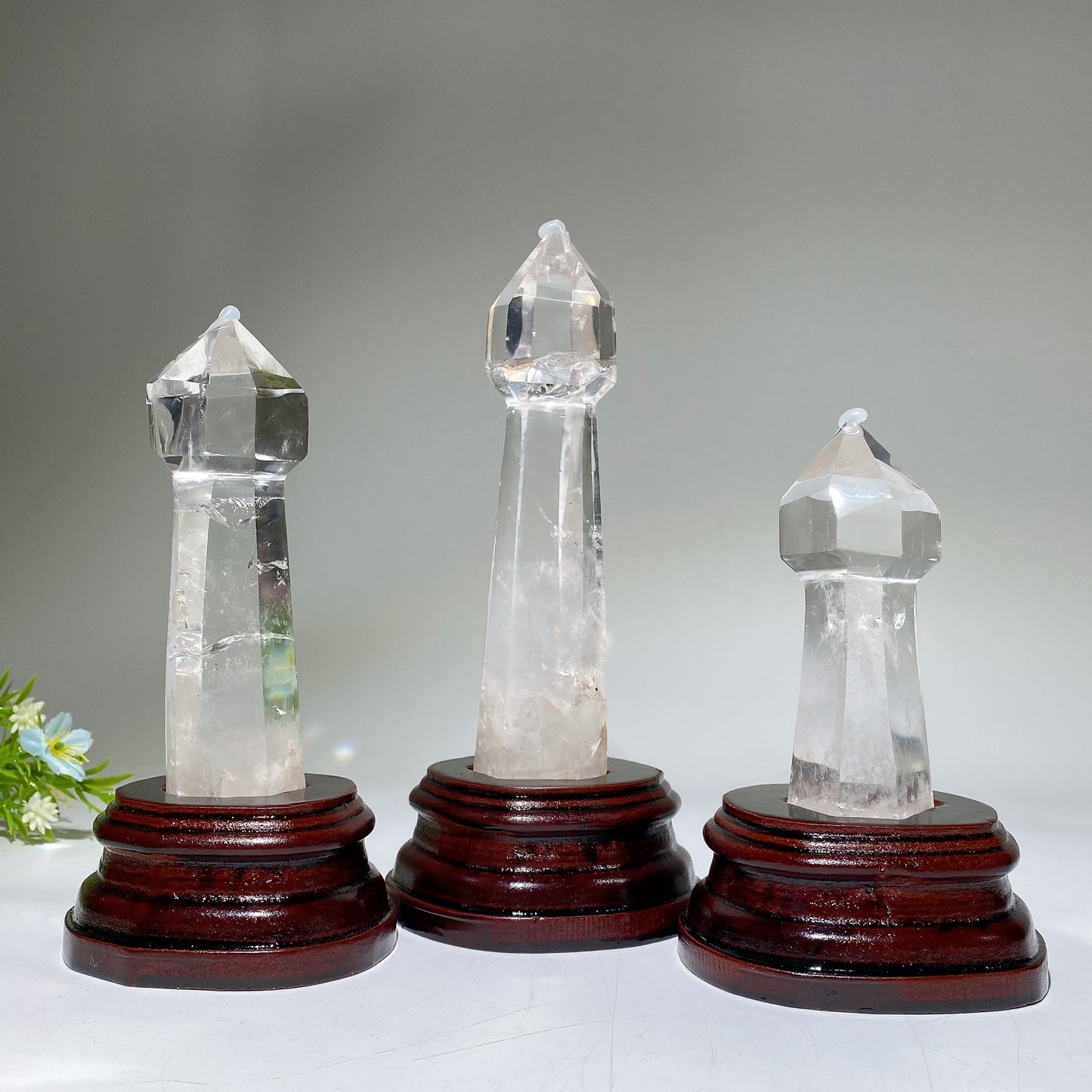 12-20cm Clear Quartz Wand with Wooden Stand Bulk Wholesale