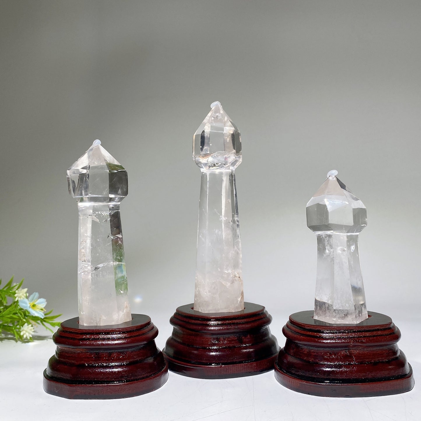 12-20cm Clear Quartz Wand with Wooden Stand Bulk Wholesale