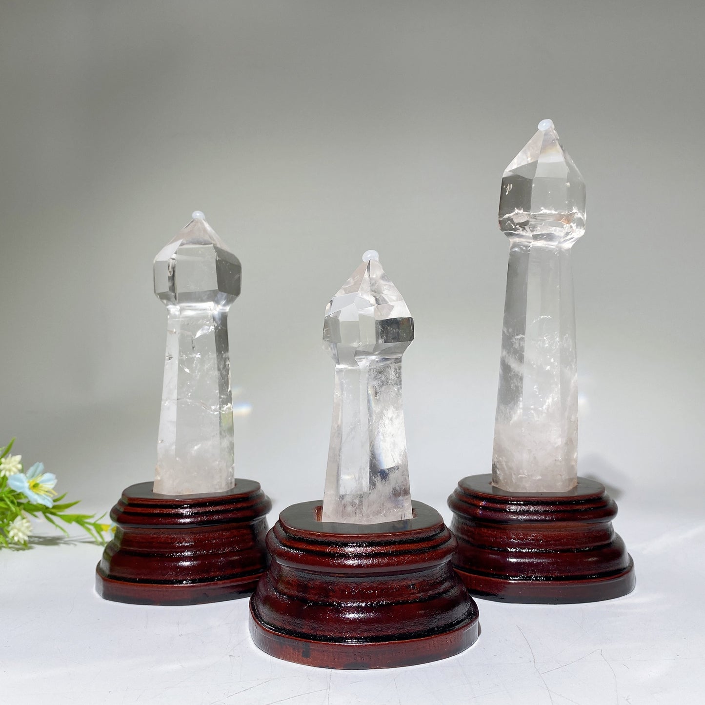 12-20cm Clear Quartz Wand with Wooden Stand Bulk Wholesale