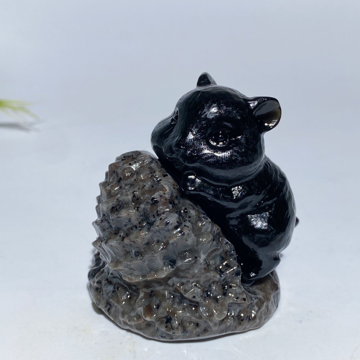 2.2" Obsidian White Jade Mouse with Base Carving Crystal Healing Bulk Wholesale