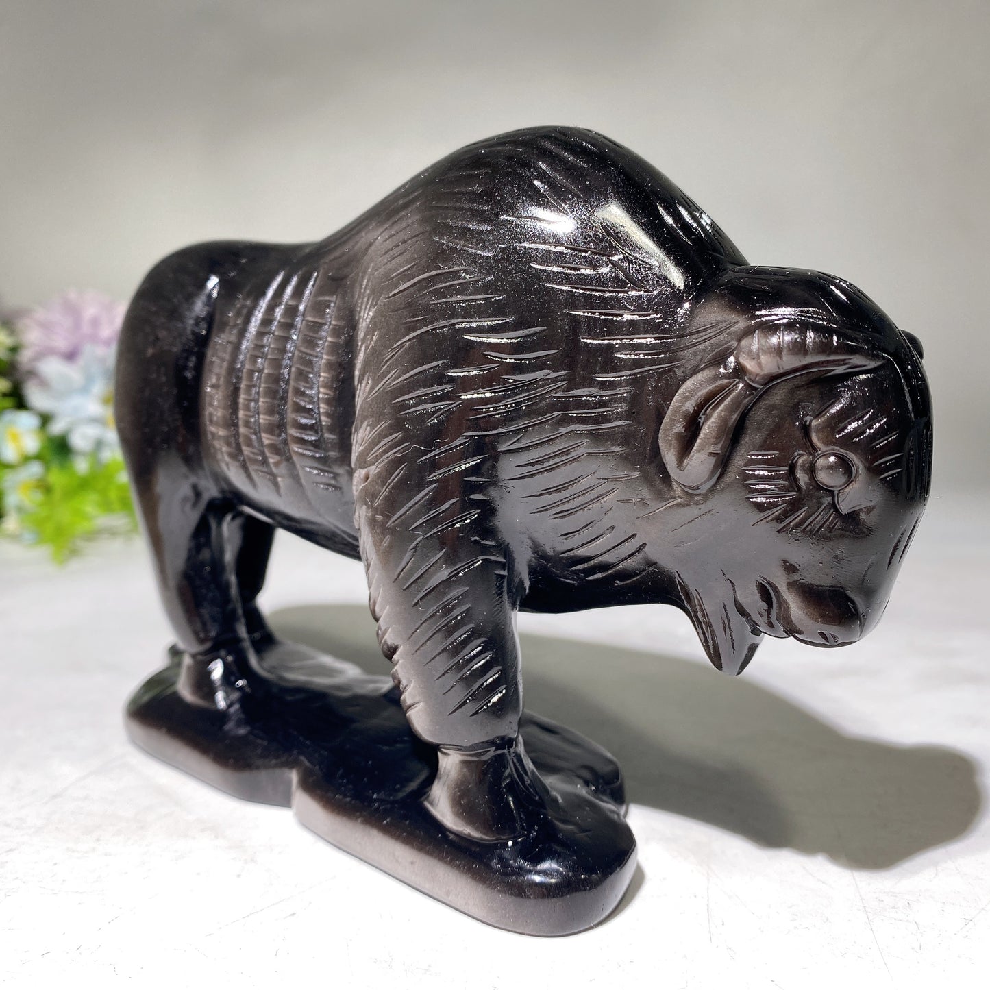 18cm Silver Obsidian Yak Carving Crystal Healing Bulk Wholesale