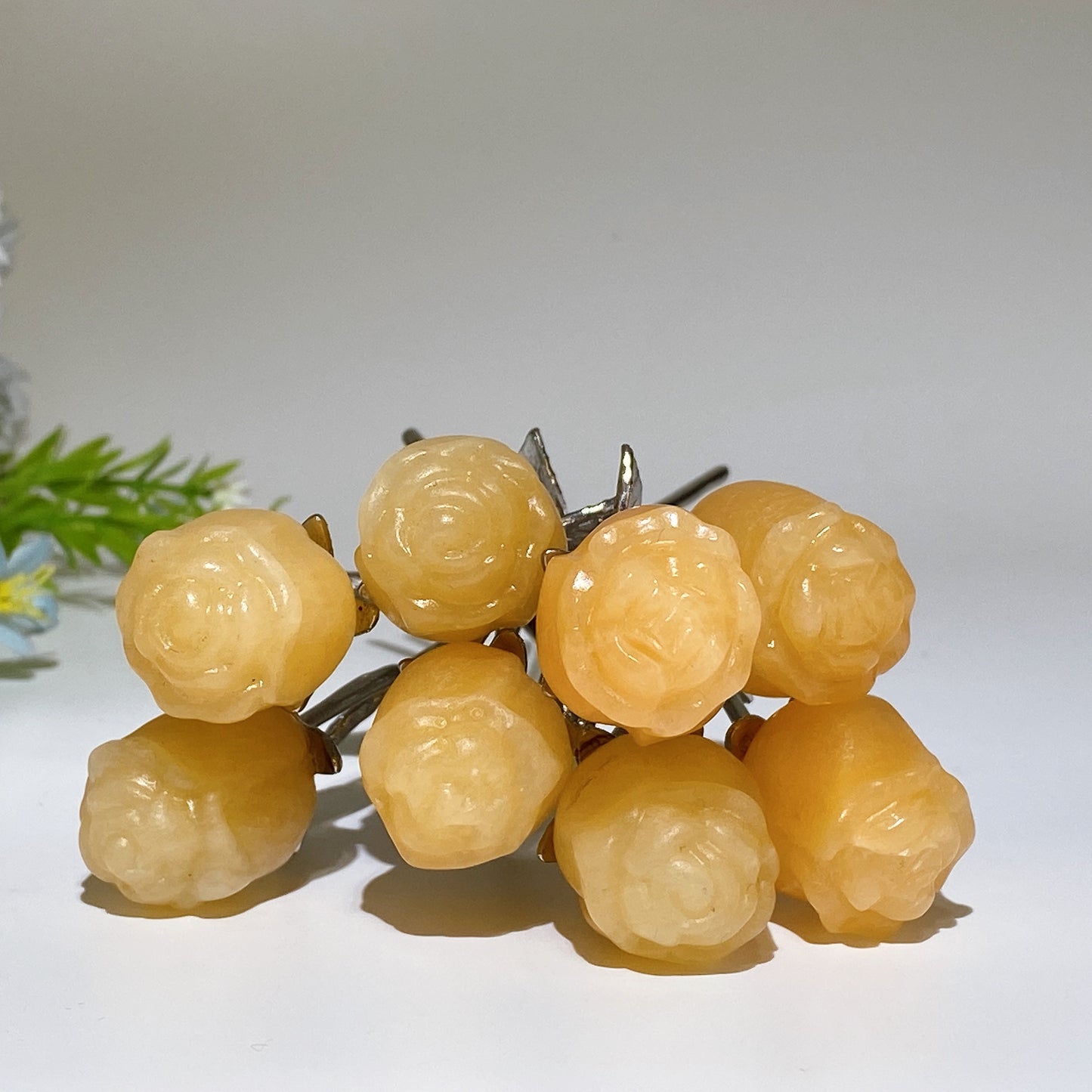 Crystal Flower Carving with Silver Color Metal Stem Crystal Healing Bulk Wholesale