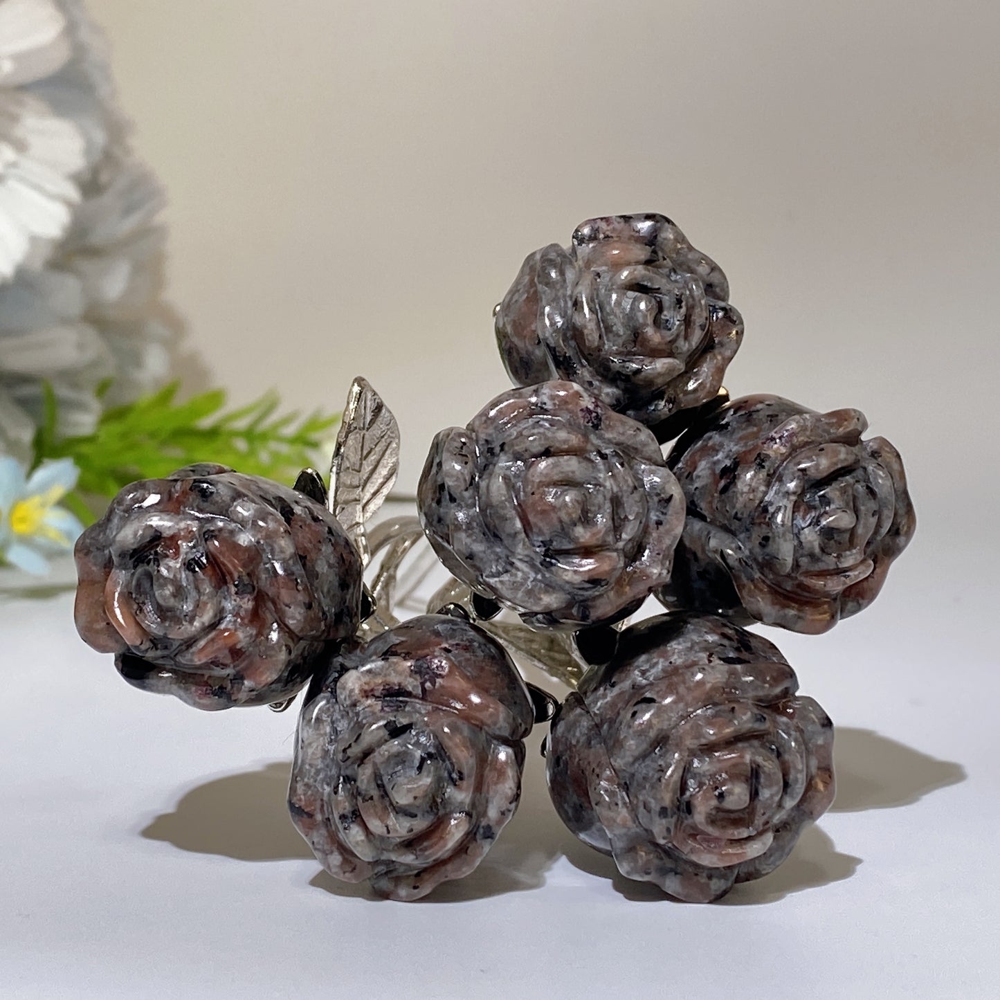 Crystal Flower Carving with Silver Color Metal Stem Crystal Healing Bulk Wholesale