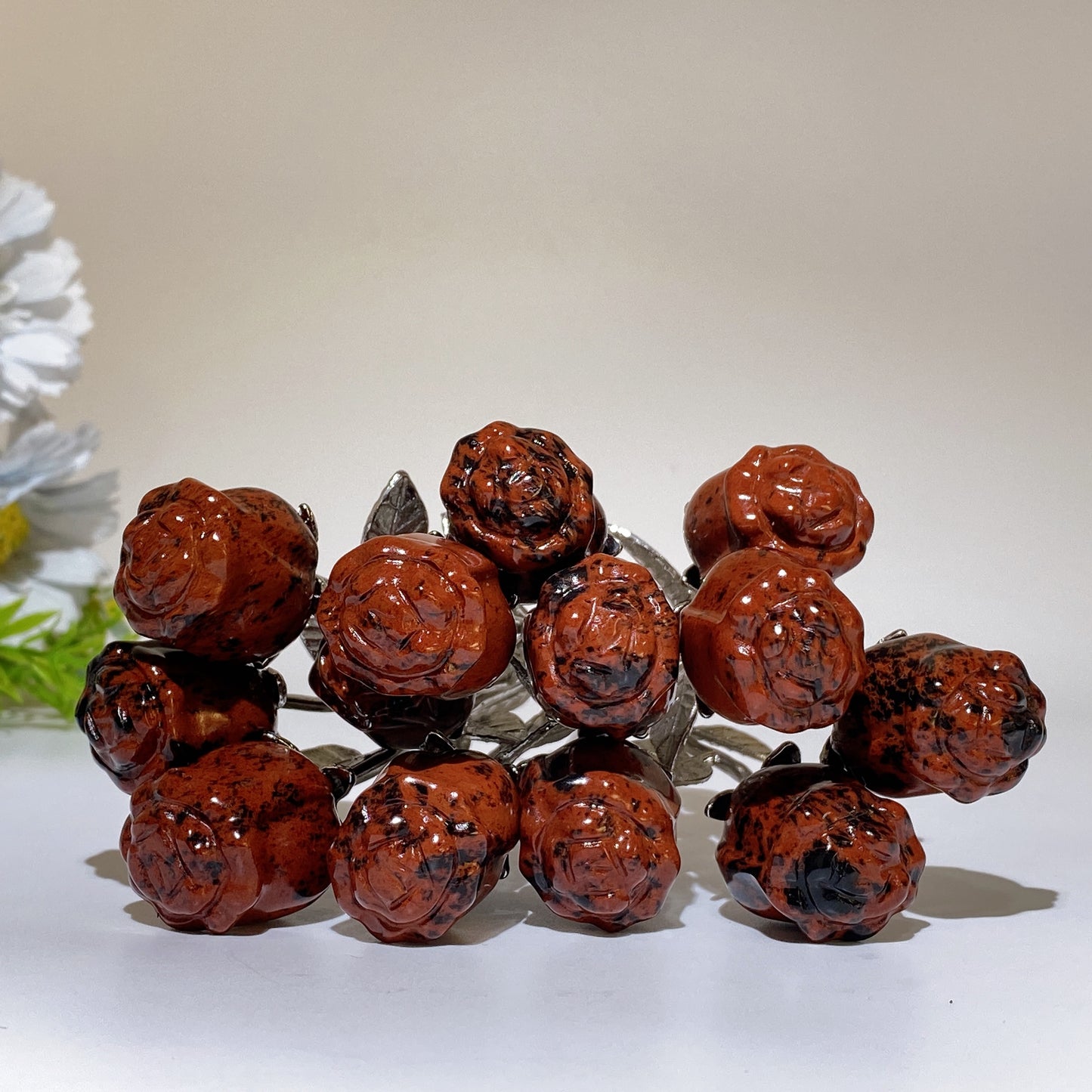 Crystal Flower Carving with Silver Color Metal Stem Crystal Healing Bulk Wholesale