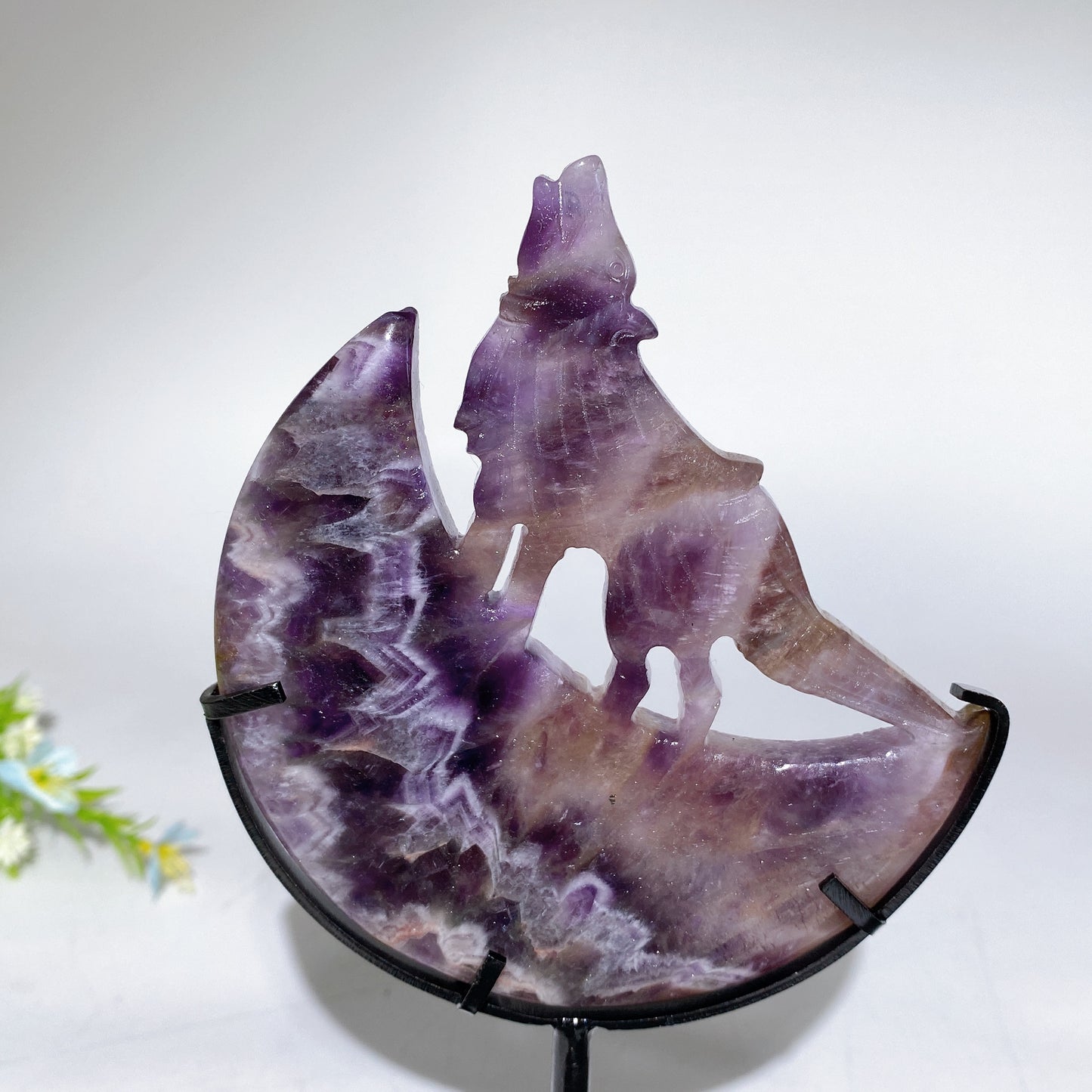 4.0"-4.4" Crystal Wolf On Moon Carving with Stand Bulk Wholesale