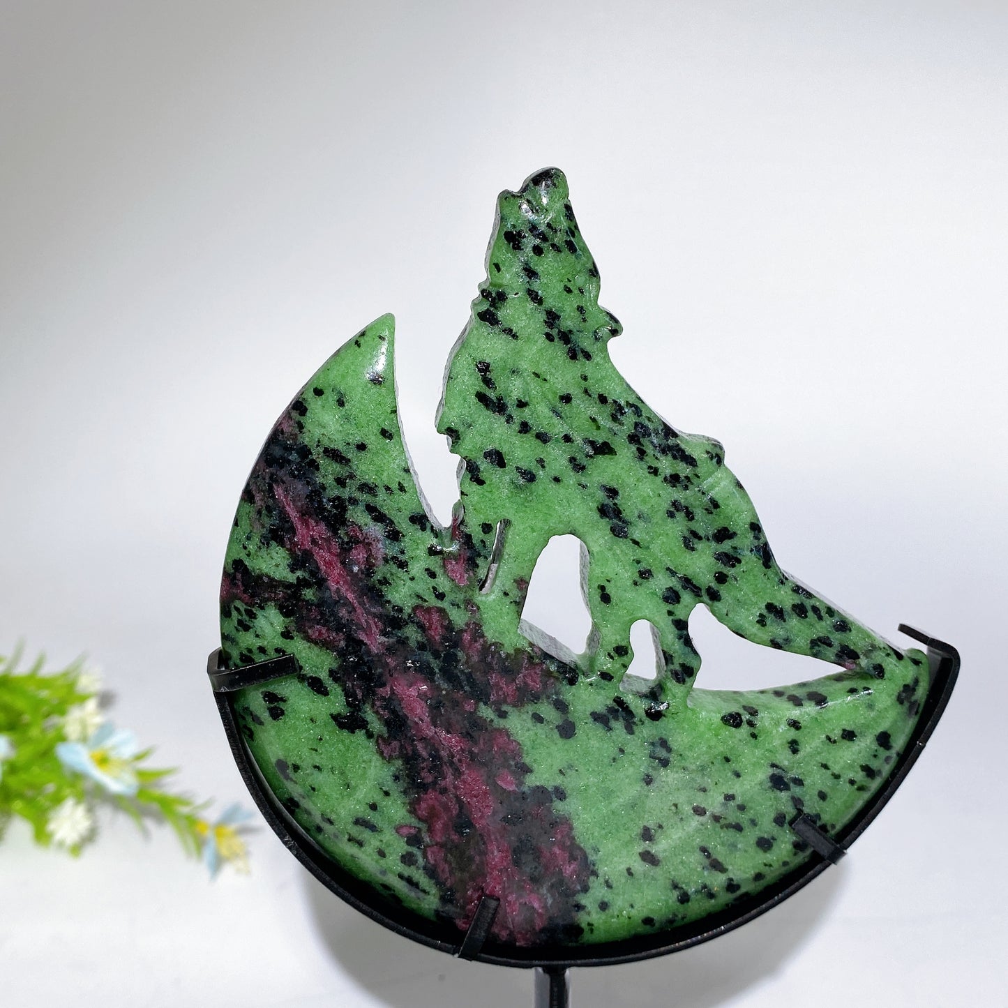 4.0"-4.4" Crystal Wolf On Moon Carving with Stand Bulk Wholesale