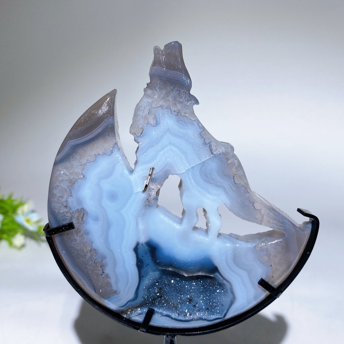 4.0"-4.4" Crystal Wolf On Moon Carving with Stand Bulk Wholesale