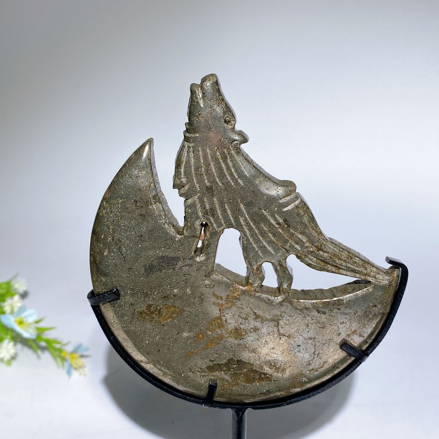 4.0"-4.4" Crystal Wolf On Moon Carving with Stand Bulk Wholesale