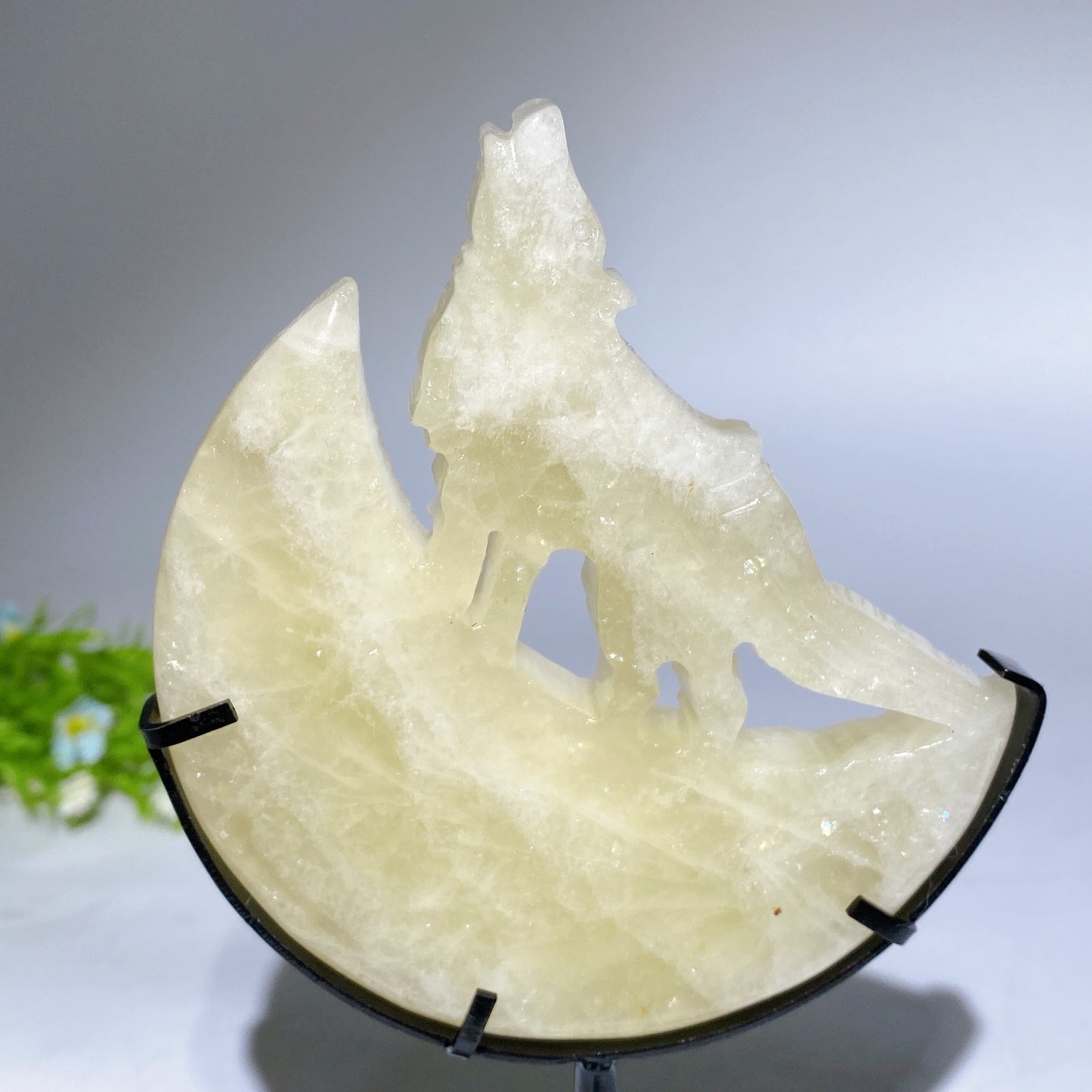 4.0"-4.4" Crystal Wolf On Moon Carving with Stand Bulk Wholesale