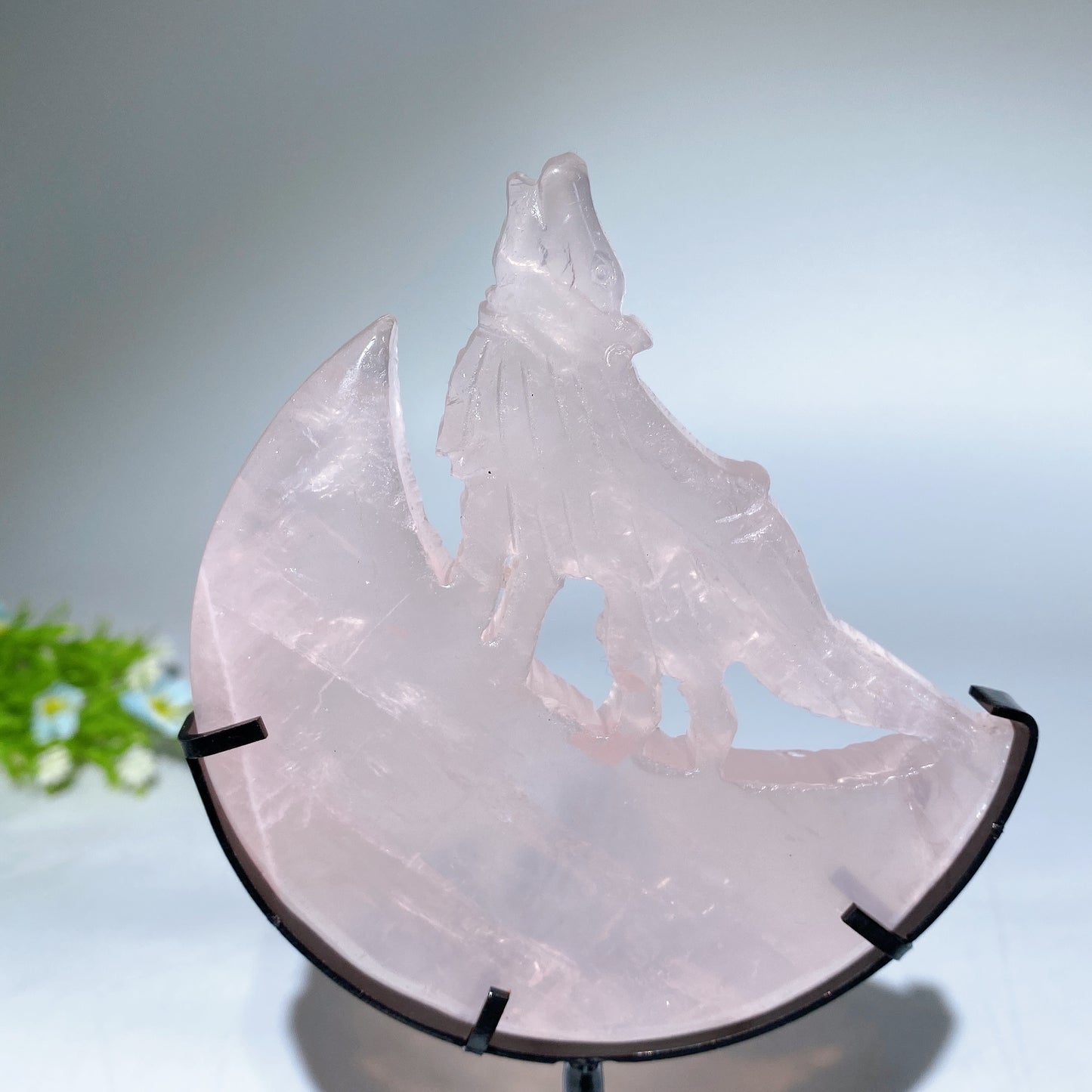 4.0"-4.4" Crystal Wolf On Moon Carving with Stand Bulk Wholesale