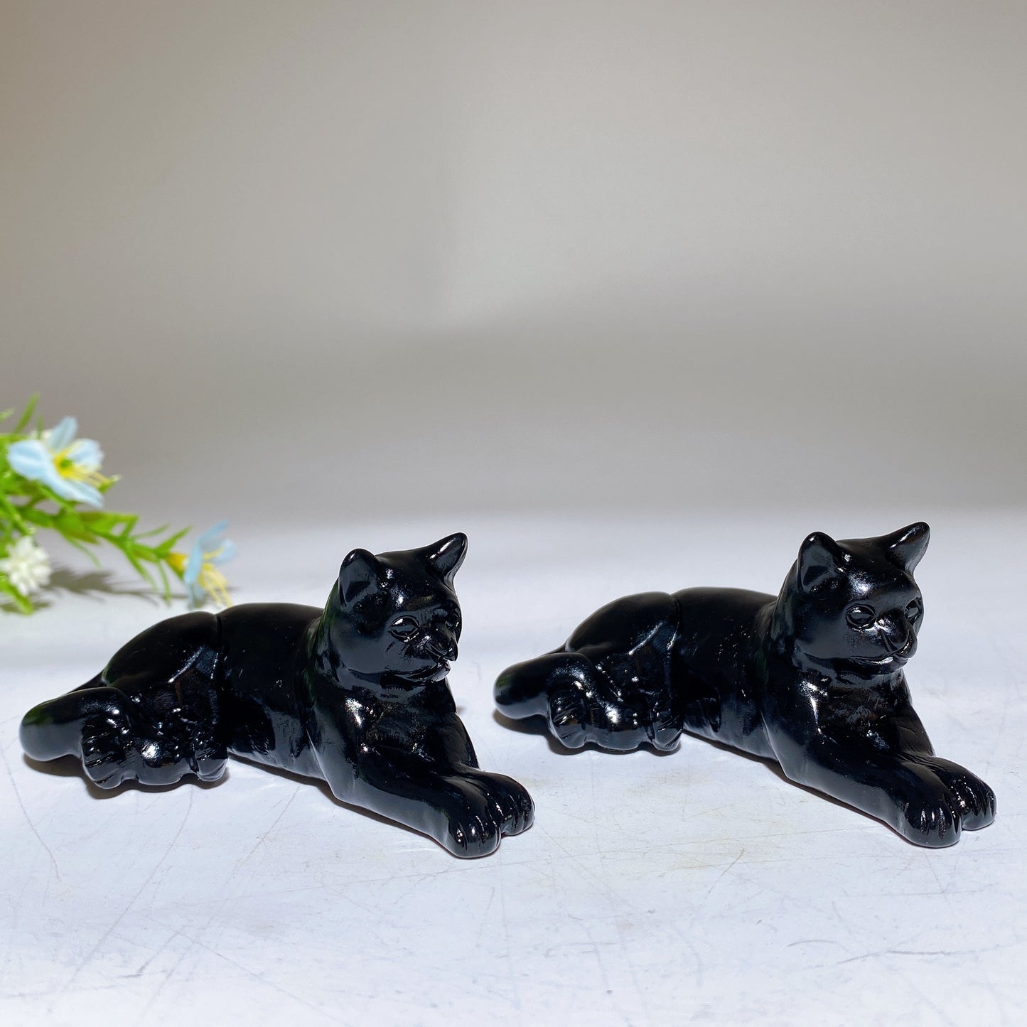 3.0" Black Obsidian Cat Carving Bulk Wholesale