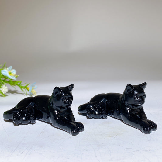 3.0" Black Obsidian Cat Carving Bulk Wholesale