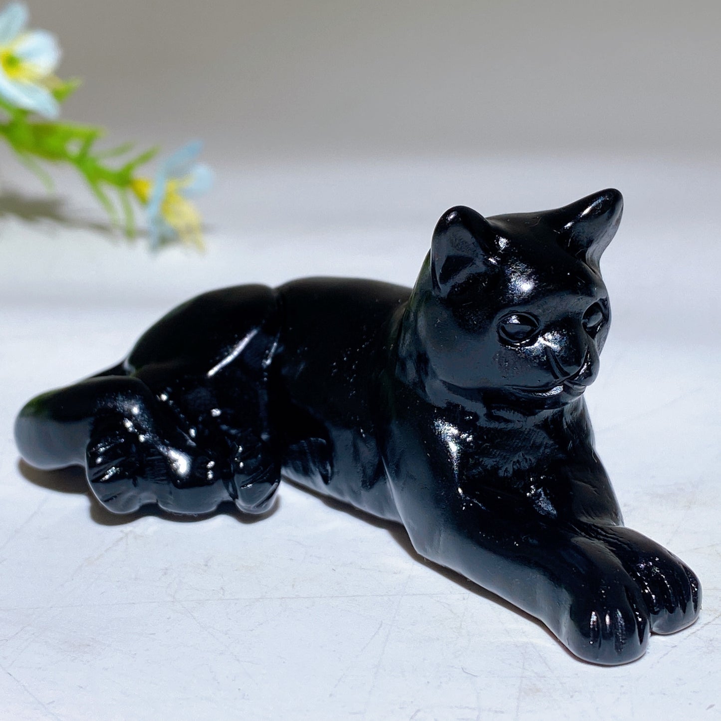 3.0" Black Obsidian Cat Carving Bulk Wholesale
