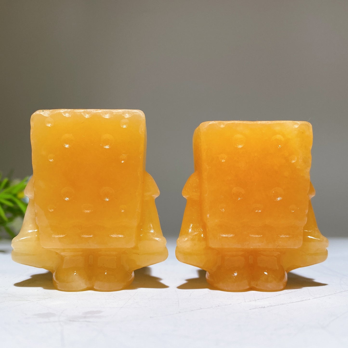 1.9" Orange Calcite SpongeBob Carving Bulk Wholesale