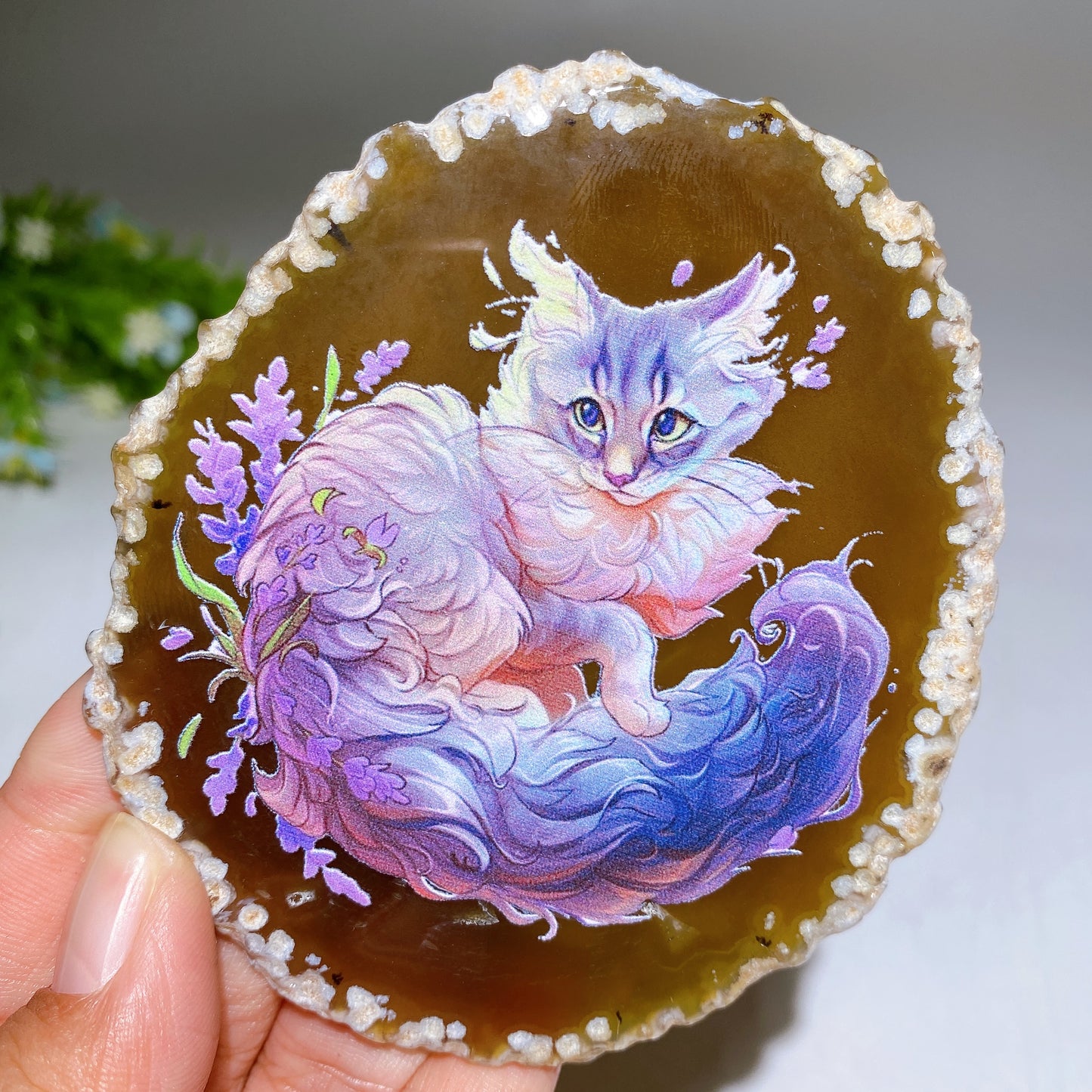 3.3"-3.7" Agate Slab with Cat Printing Bulk Wholesale