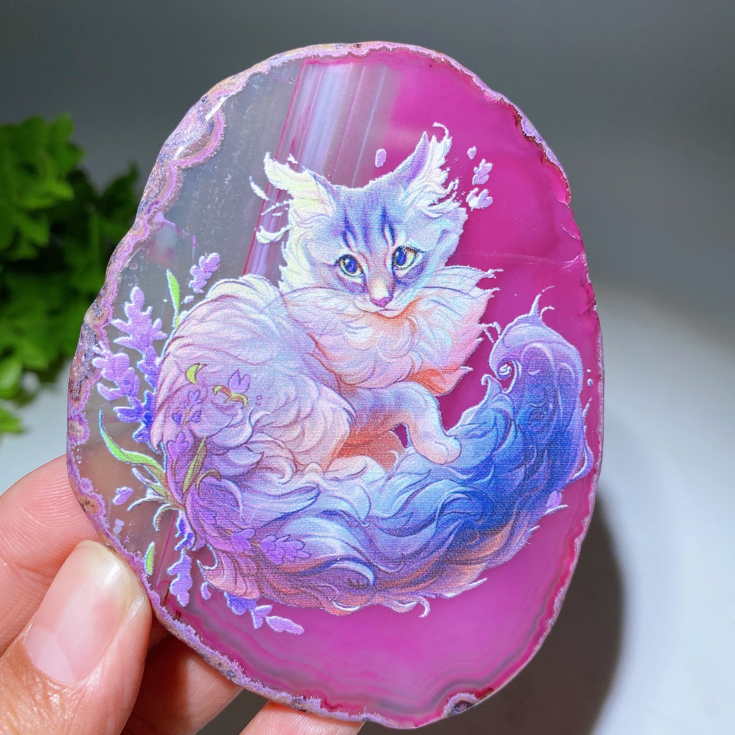 3.3"-3.7" Agate Slab with Cat Printing Bulk Wholesale