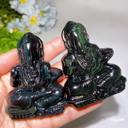 3.2" Rainbow Obsidian Ganesha Carving Crystal Healing Bulk Wholesale