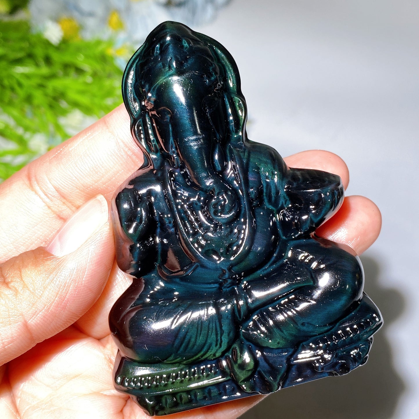 3.2" Rainbow Obsidian Ganesha Carving Crystal Healing Bulk Wholesale