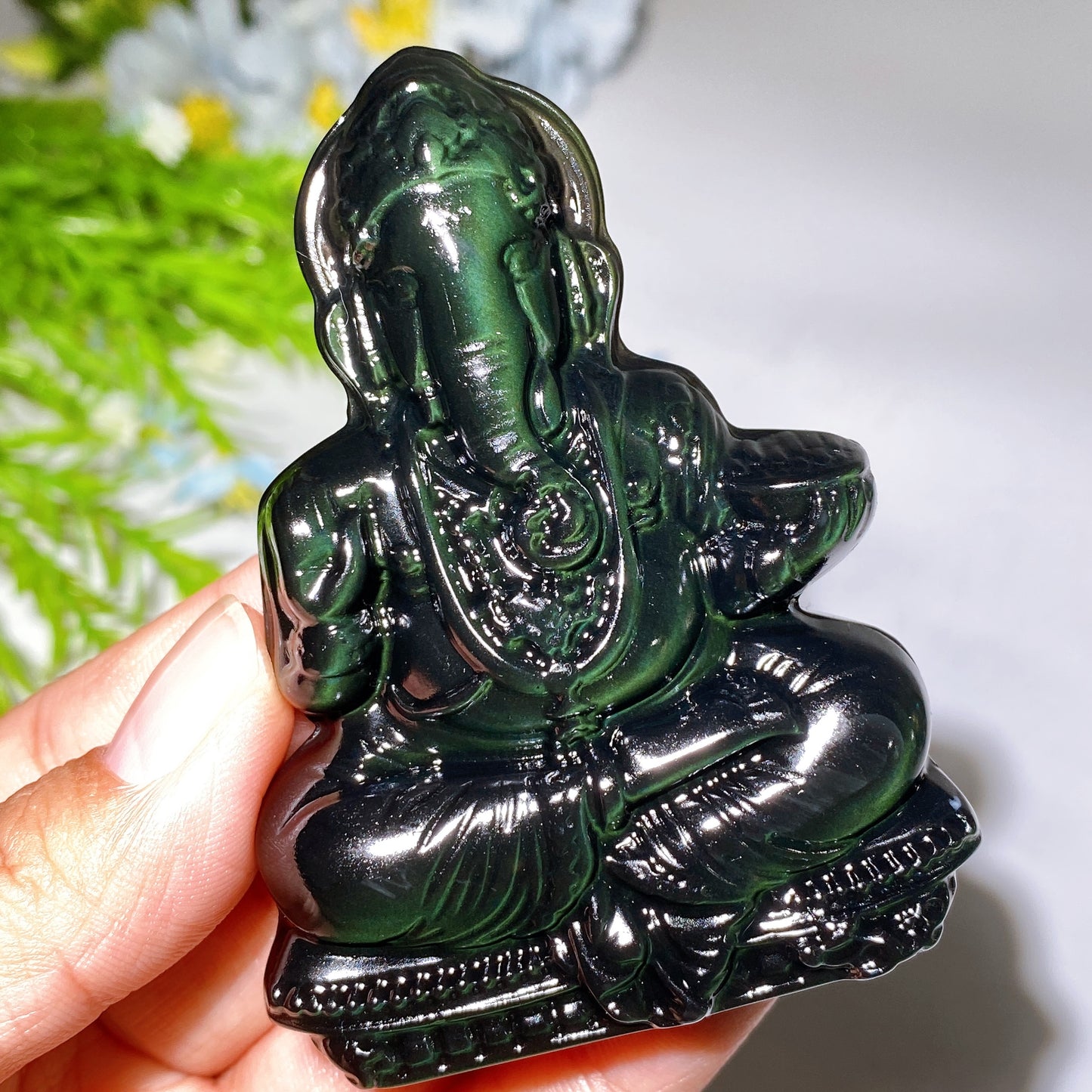 3.2" Rainbow Obsidian Ganesha Carving Crystal Healing Bulk Wholesale