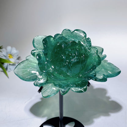 Rose Quartz Fluorite Peony Carving with Stand Crystal Healing Set Bulk Wholesale