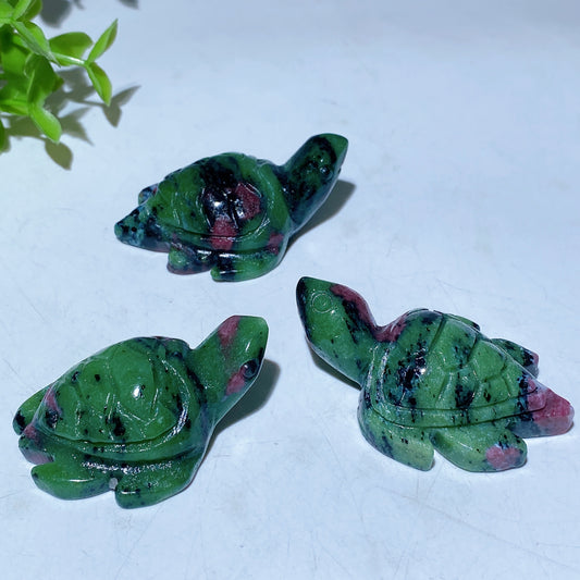 1.9"-2.2" UV Reactive Ruby In Zoisite Turtle Carving Crystal Healing Bulk Wholesale