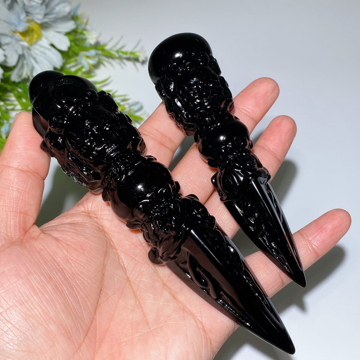 4.6"-5.8" Black Obsidian Vajra Carving Crystal Healing Bulk Wholesale