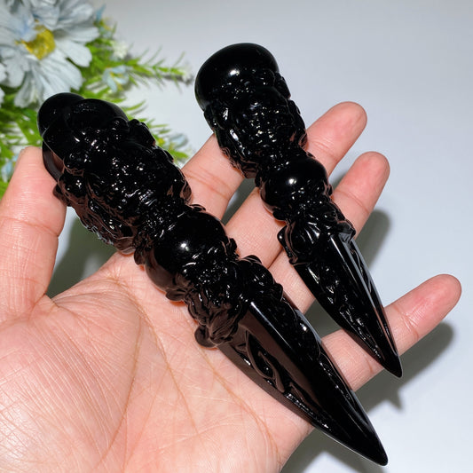 4.6"-5.8" Black Obsidian Vajra Carving Crystal Healing Bulk Wholesale