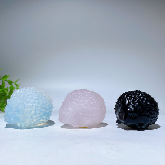 2.1" Opalite Rose Quartz Black Obsidian Hedgehog Carving Crystal Healing Bulk Wholesale
