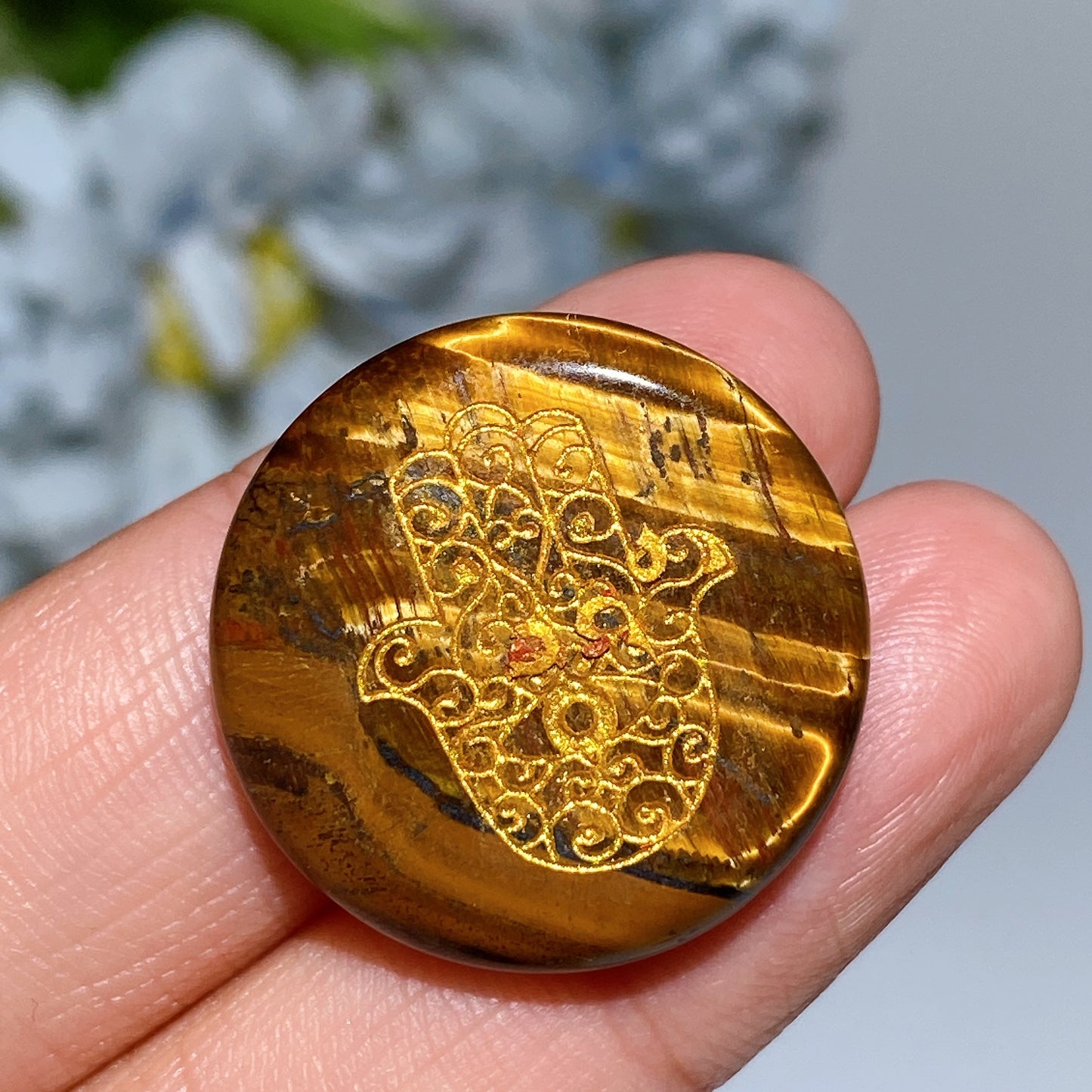 24mm Crystal Round Slab with Chakra Hand Printing Crystal Healing Bulk Wholesale