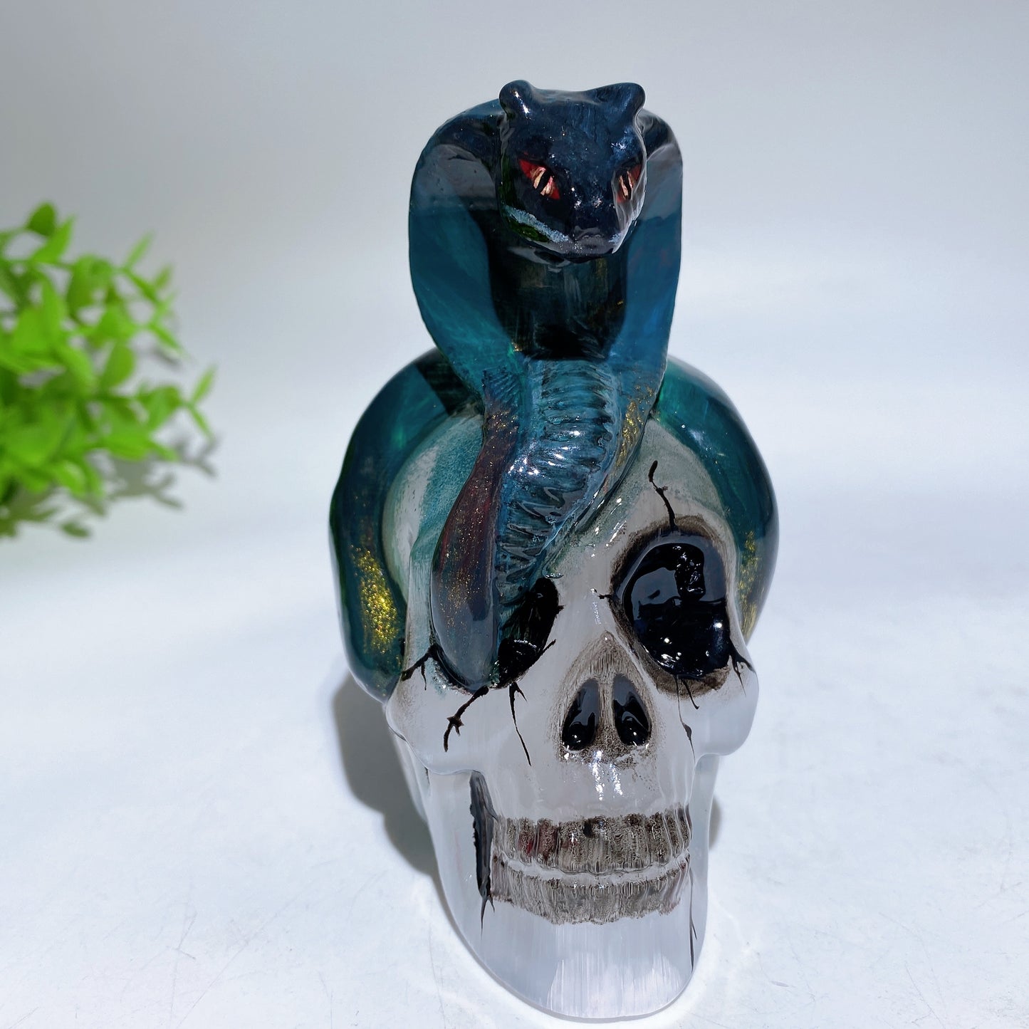 3.8" Selenite Skull with Snake Decor with Hand Painting Crystal Healing Bulk Wholesale