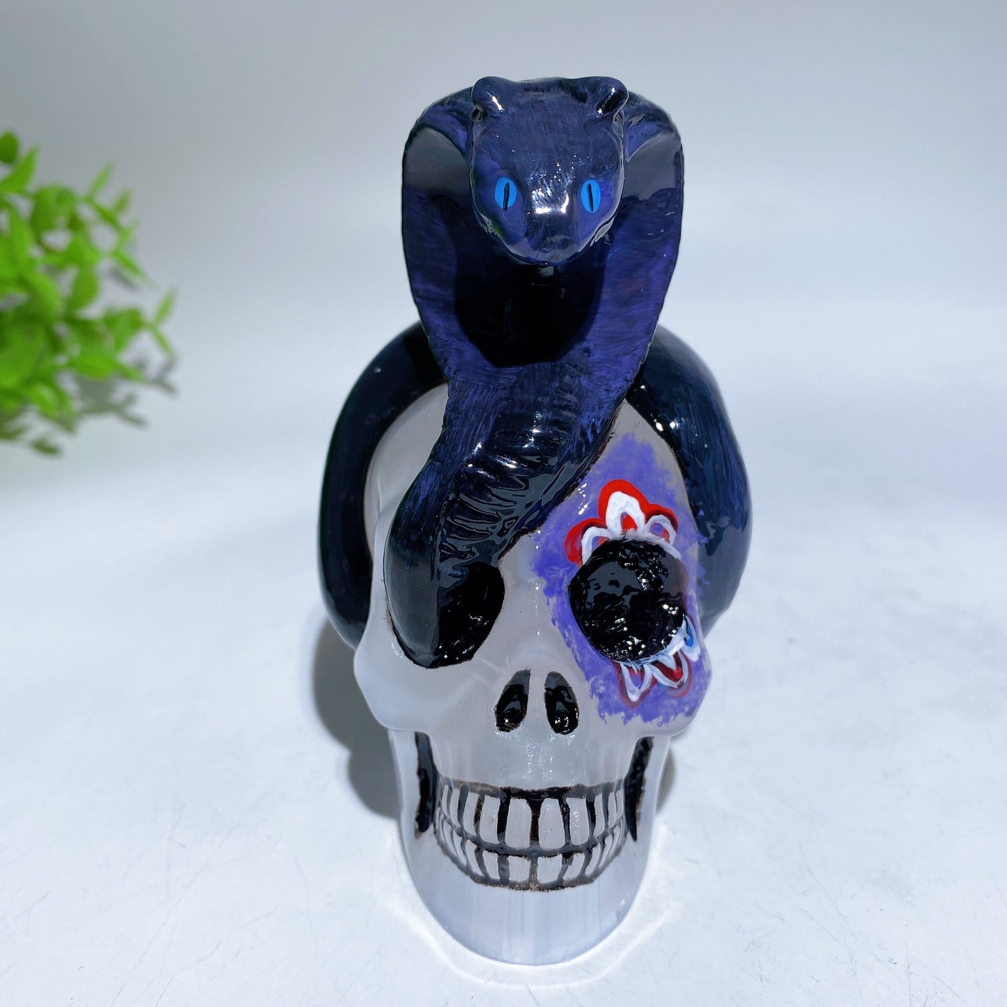 3.8" Selenite Skull with Snake Decor with Hand Painting Crystal Healing Bulk Wholesale