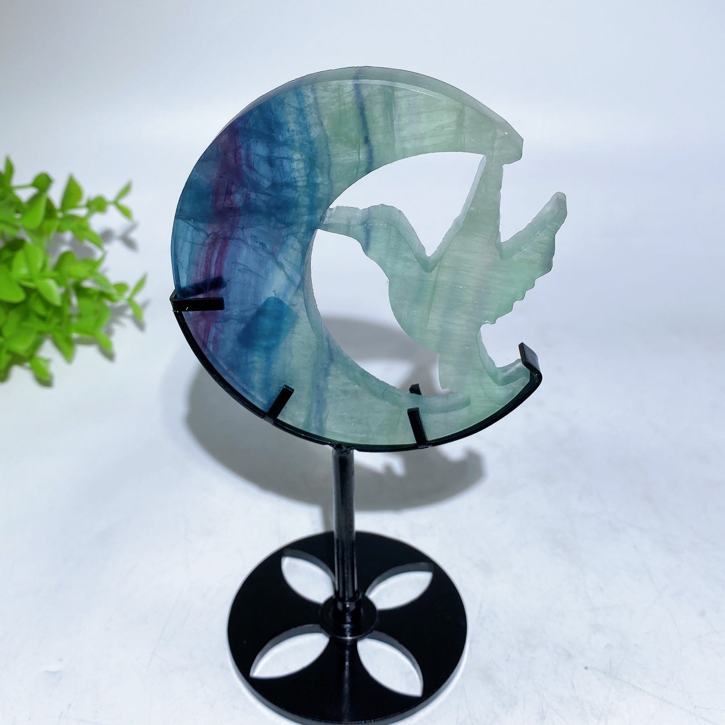 Crystal Hummingbird on Moon Carving with Stand Free Form Crystal Healing Bulk Wholesale