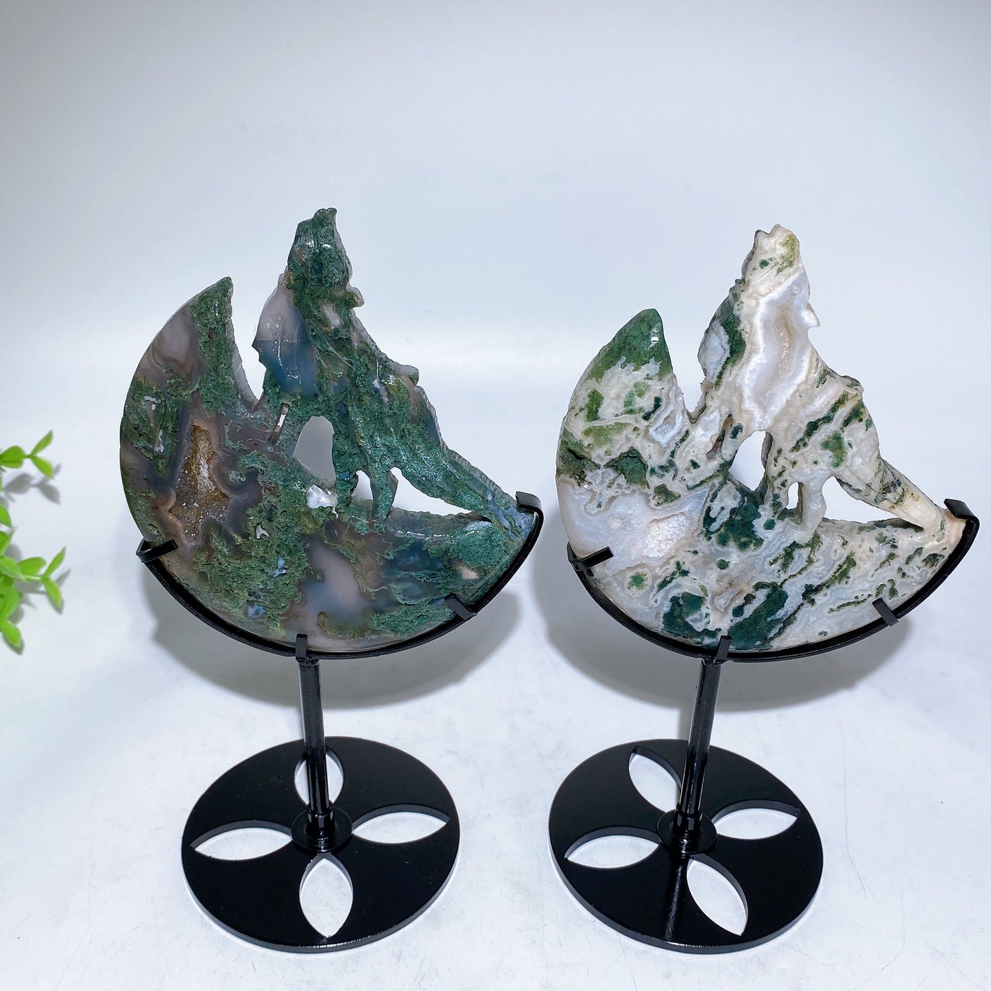 Crystal Wolf on Moon Carving with Stand Free Form Crystal Healing Bulk Wholesale